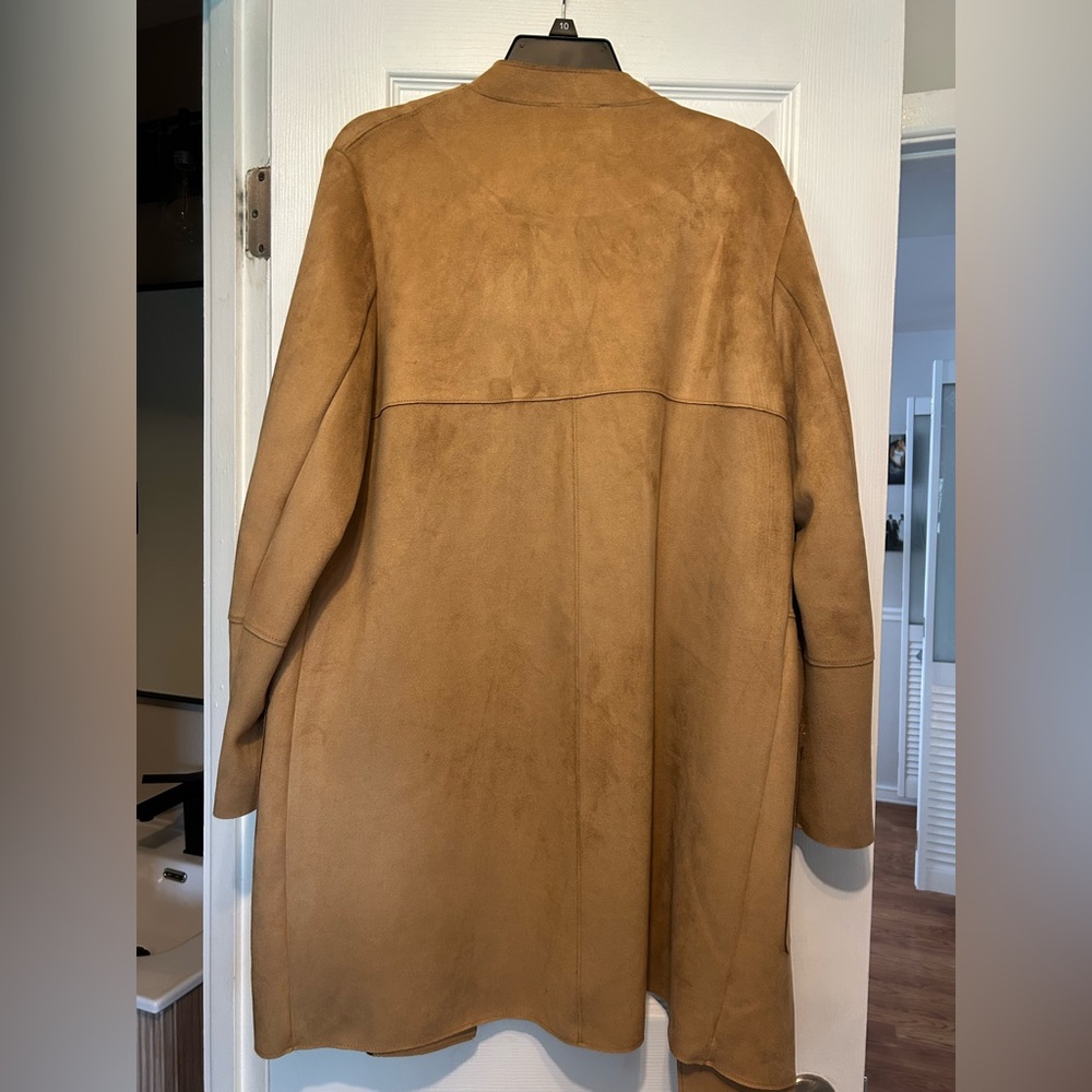 H&M camel brown women’s faux suede coat size 14 - Picture 3 of 3